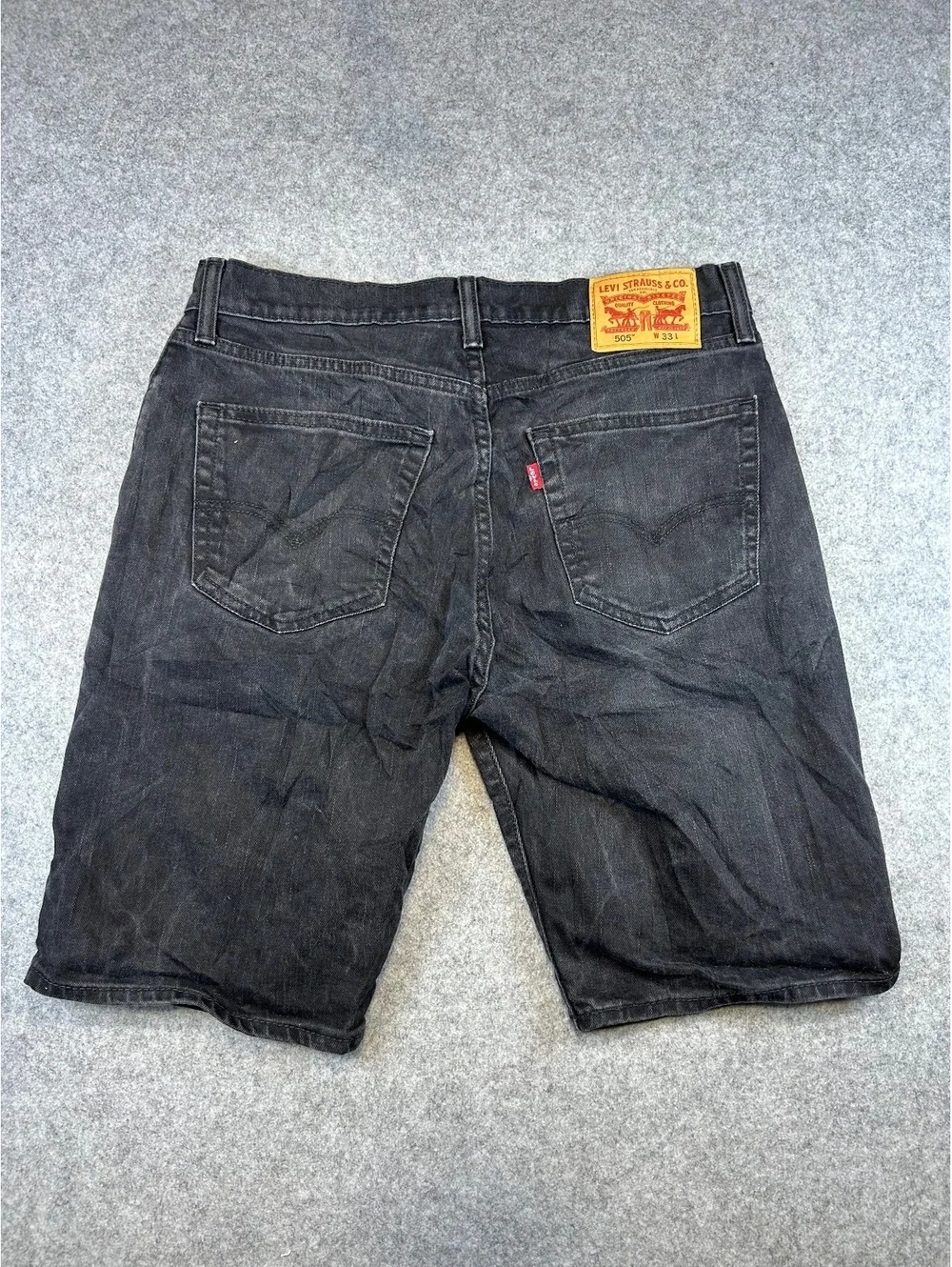 Levis 505 Denim Shorts Men's W33 Black Skate Punk Alt Grunge Jorts Faded Western